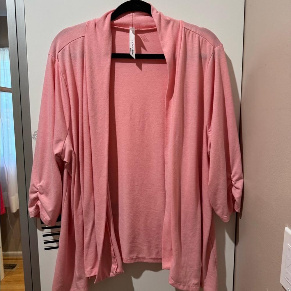 NY Collection Soft Pink Open Cardigan